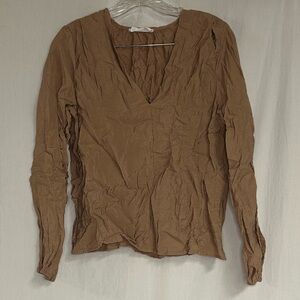 Women's Brown V-Neck Top